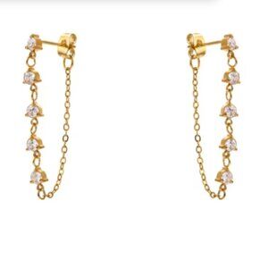 Cubic Zirconia Chain Drop Earrings – Gold Color Stainless Steel